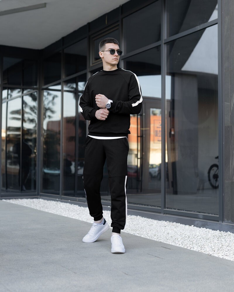 Трикотажный мужской спортивный костюм черный Pobedov Black moon