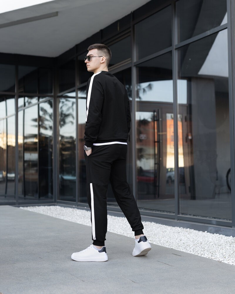 Трикотажный мужской спортивный костюм черный Pobedov Black moon