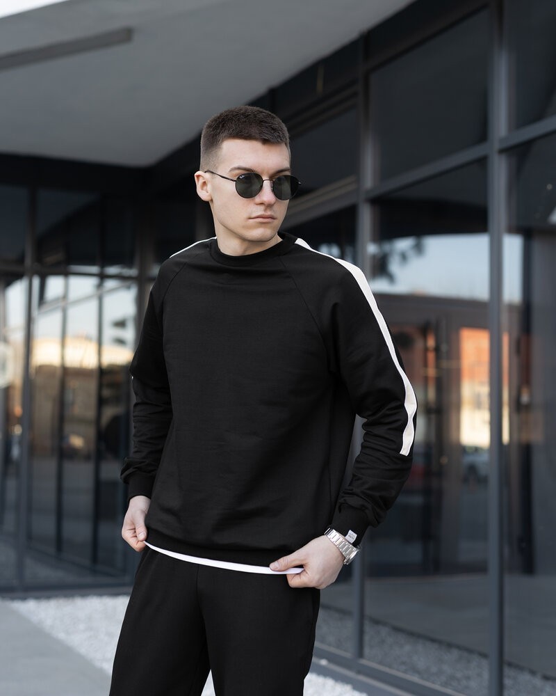 Трикотажный мужской спортивный костюм черный Pobedov Black moon