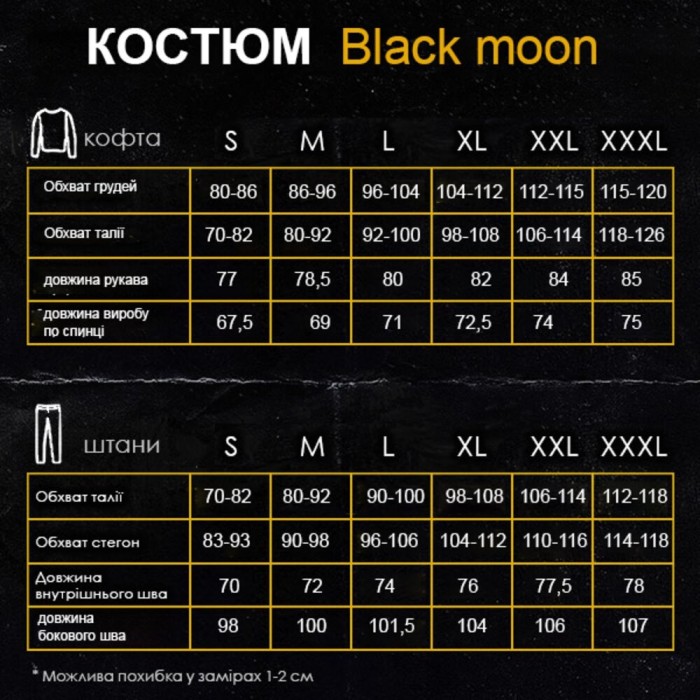 Трикотажний чоловічий спортивний костюм чорний Pobedov Black moon, укр, укр