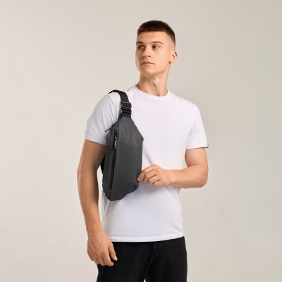 Чоловіча бананка нейлонова сумка сіра Pobedov Minimal