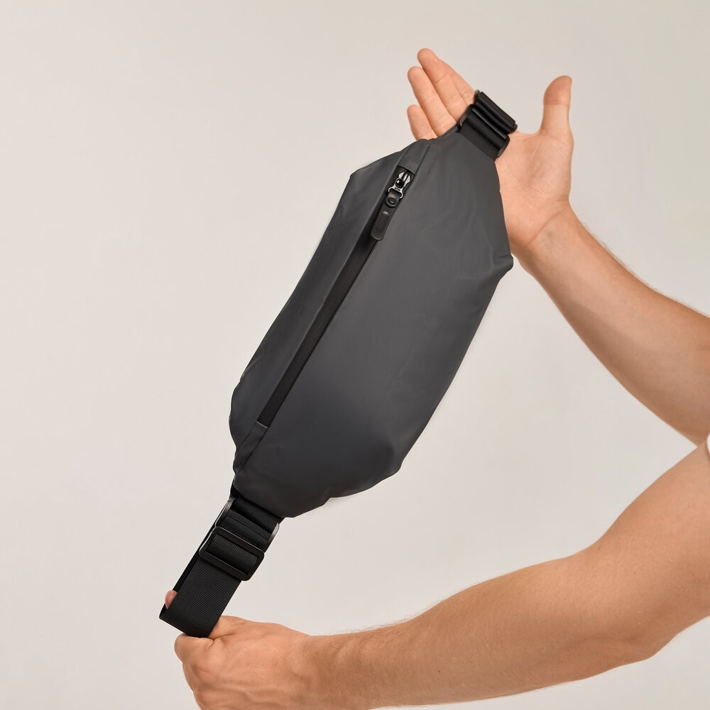 Чоловіча бананка нейлонова сумка сіра Pobedov Minimal, укр, укр