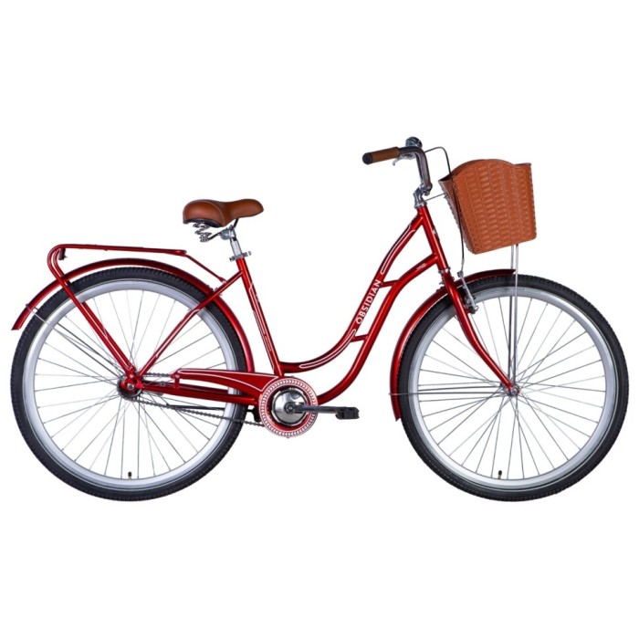 Велосипед ST 28" Dorozhnik OBSIDIAN гальмівна рама- з багажником задн St з кошиком Pl з крилом St 2024 (рубіновий), укр, укр