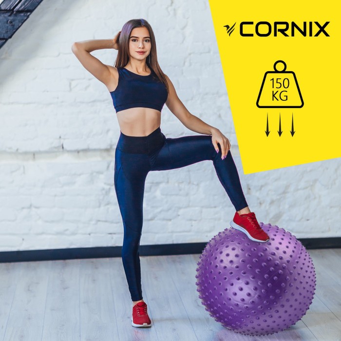 М'яч для фітнесу (фітбол) Cornix 55 см масажний Anti-Burst XR-0468 Violet
