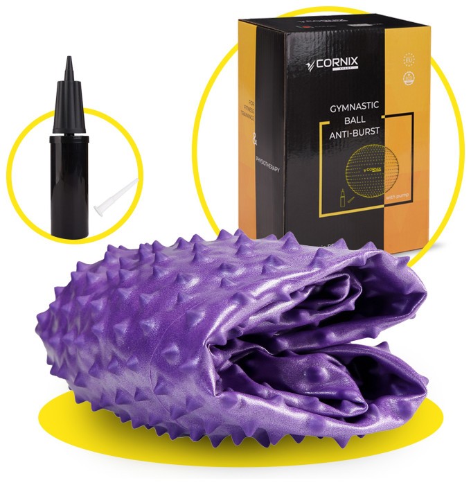 М'яч для фітнесу (фітбол) Cornix 55 см масажний Anti-Burst XR-0468 Violet