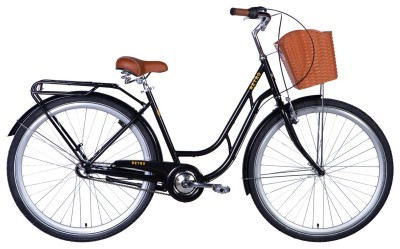 Велосипед ST 28" Dorozhnik RETRO планет. рама-" с багажником задн St с корзиной Pl с крылом St 2024 (черный)