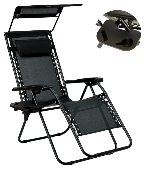 Раскладное кресло шезлонг с козырьком LEOBRO Zero Gravity Black (LB-ZGC-H1-BLK)