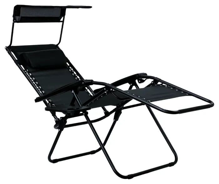 Раскладное кресло шезлонг с козырьком LEOBRO Zero Gravity Black (LB-ZGC-H1-BLK)