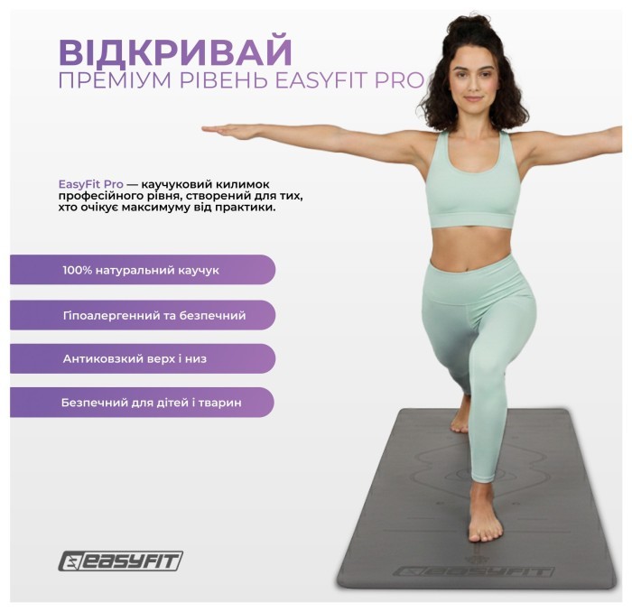 Коврик для йоги профессиональный EasyFit Pro каучук 5 мм Черный