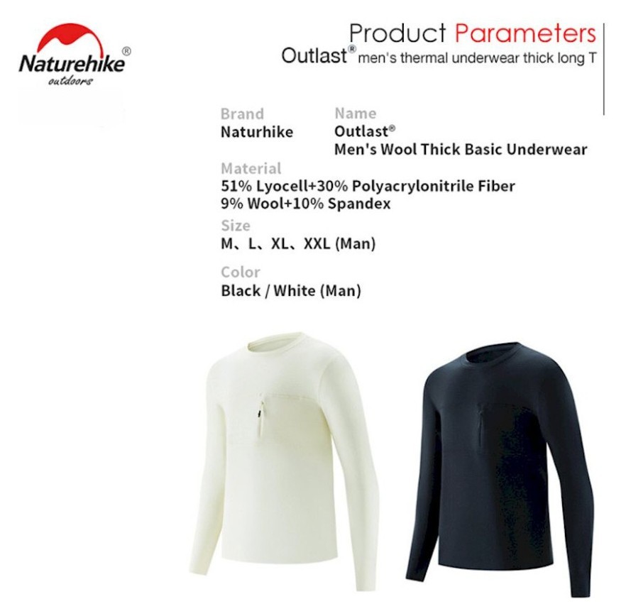 Термо-лонгслив мужской Naturehike NH22NY009, зима, размер XL, черный