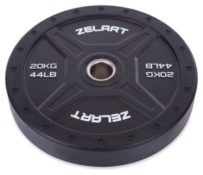Бамперні диски для кросфіту Bumper Plates гумові d-51мм Zelart TA-2258-20 20кг (d-45см, чорний)