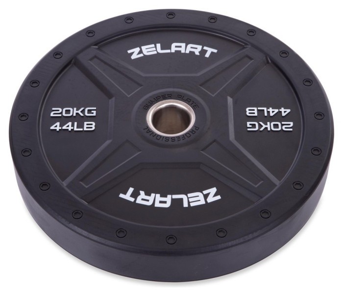 Бамперные диски для кроссфита Bumper Plates резиновые d-51мм Zelart TA-2258-20 20кг (d-45см, черный)