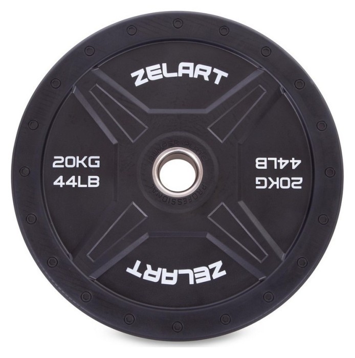 Бамперные диски для кроссфита Bumper Plates резиновые d-51мм Zelart TA-2258-20 20кг (d-45см, черный)