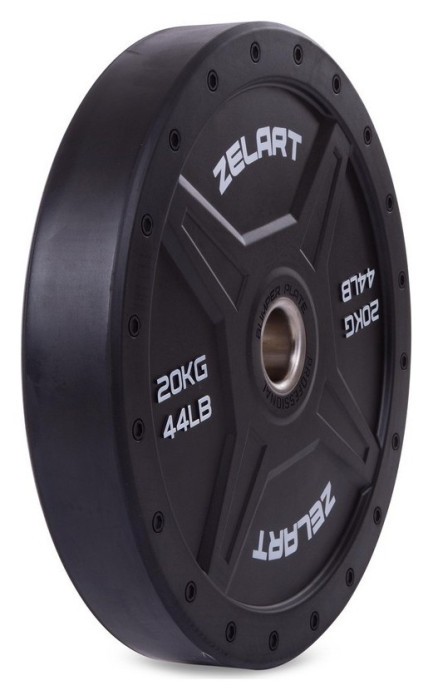 Бамперные диски для кроссфита Bumper Plates резиновые d-51мм Zelart TA-2258-20 20кг (d-45см, черный)