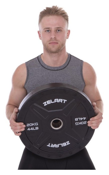 Бамперные диски для кроссфита Bumper Plates резиновые d-51мм Zelart TA-2258-20 20кг (d-45см, черный)