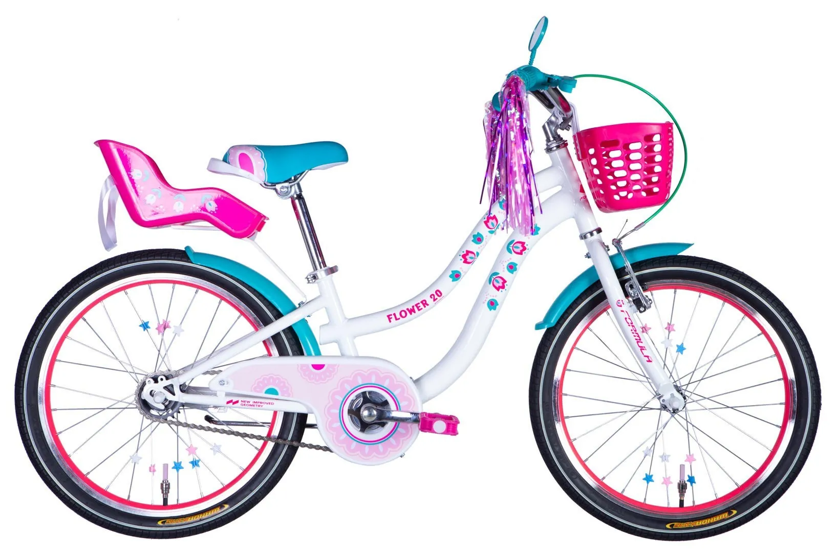 Велосипед ST 20" Formula Kid FLOWER PREMIUM BH рама-10" білий з рожевим та бірюзовим 2026 (OPS-FRK-20-244)