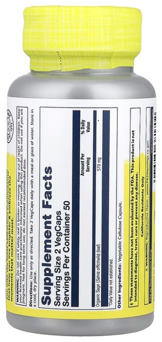 Organically Grown Sage Leaf 570mg - 100 vcaps