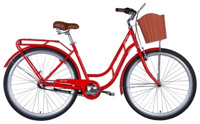 Велосипед ST 28" Dorozhnik RETRO планет. рама-" с багажником задн St с корзиной Pl с крылом St 2024 (малиновый)