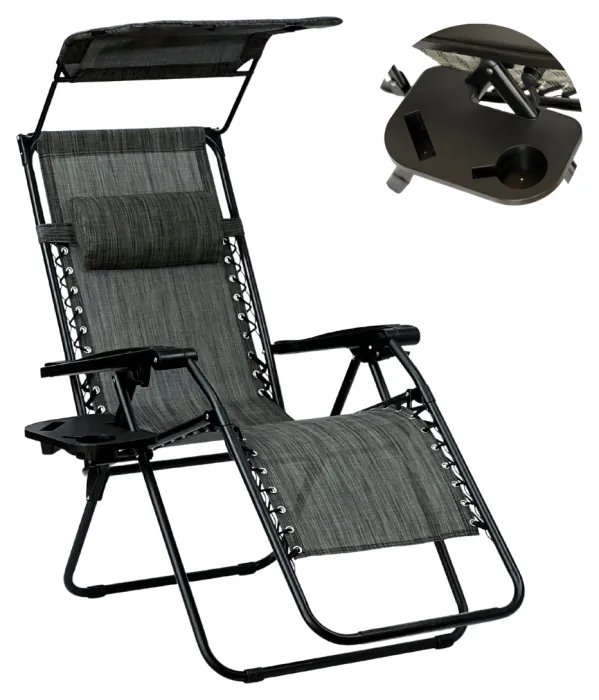 Раскладное кресло шезлонг с козырьком LEOBRO Zero Gravity Dark Grey (LB-ZGC-H1-DGR)