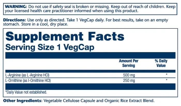 L-Arginine L-Ornithine 750mg - 50 vcaps