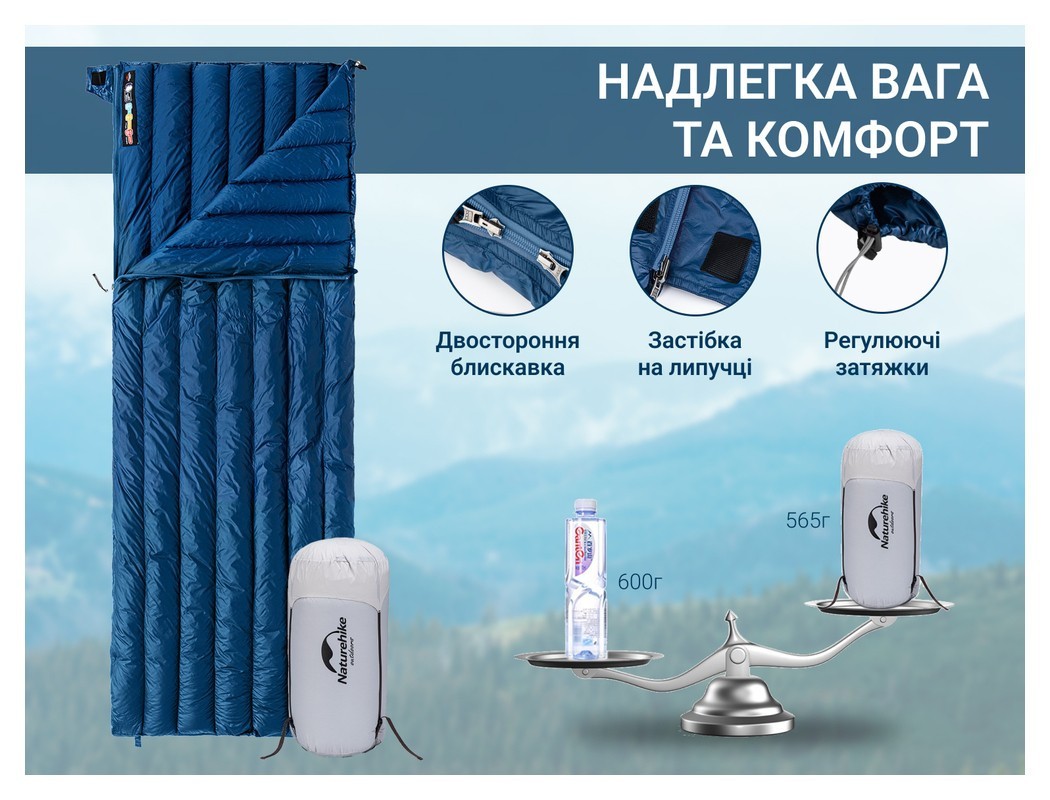 Спальный мешок с натуральным пухом Naturehike CWM295 CNK2300SD013, голубой