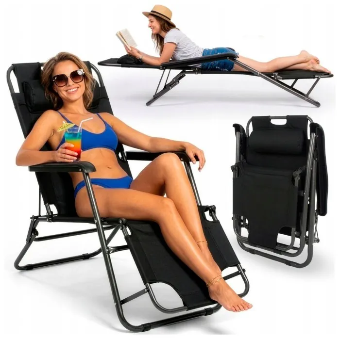 Шезлонг (крісло-лежак) Springos Zero Gravity для пляжу, тераси та саду GC0060 Black