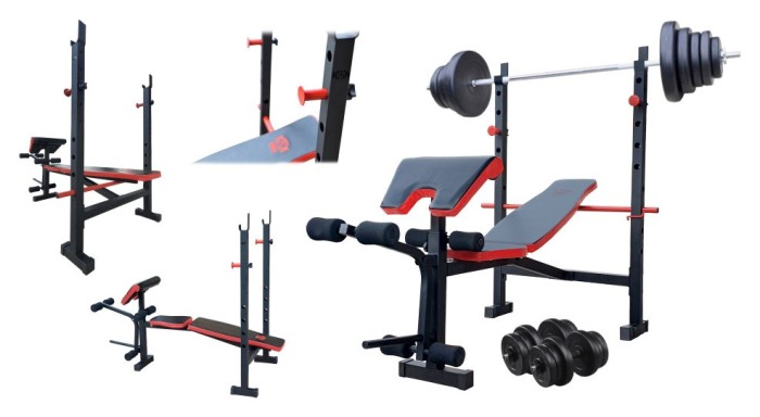 Скидка! Скамейка для жима ReadMeBlack + 4 грифа, 100 кг дисков RN-Sport