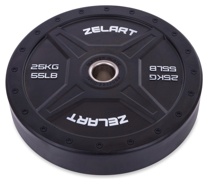 Бамперные диски резиновые Bumper Plates внутренний ø50,4мм Zelart TA-2258-25 25кг (наружный ø-45см, черный)