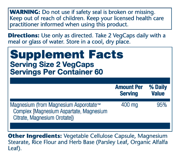 Magnesium Asporotate 400mg - 120 vcaps