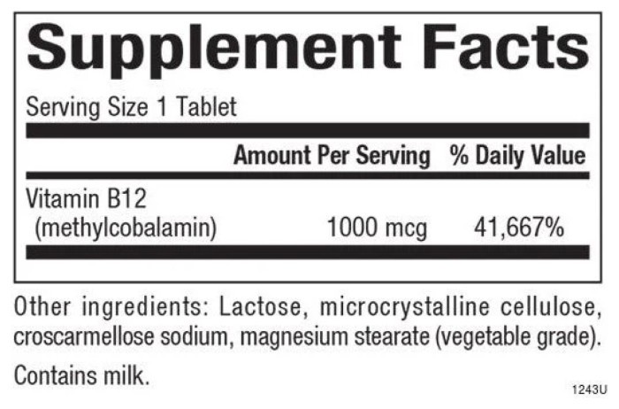 B12 Methylcobalamin 1000 mcg - 180 tabs