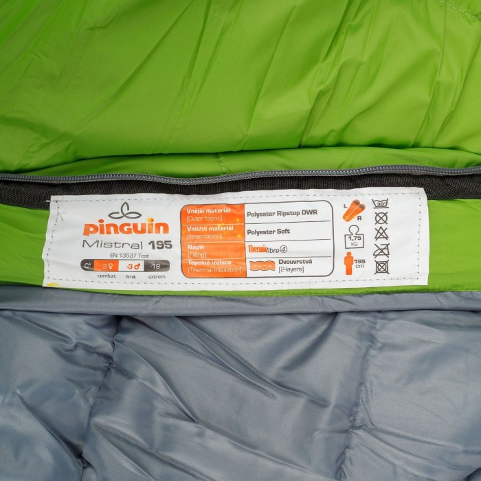 Спальный мешок Pinguin Mistral PFM (3/-3°C), 195 см - Right Zip, Green