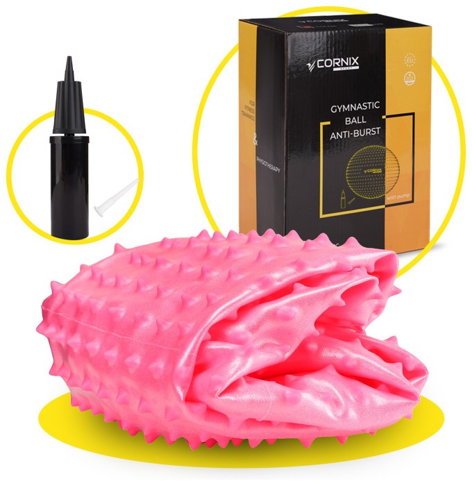 М'яч для фітнесу (фітбол) Cornix 55 см масажний Anti-Burst XR-0469 Pink
