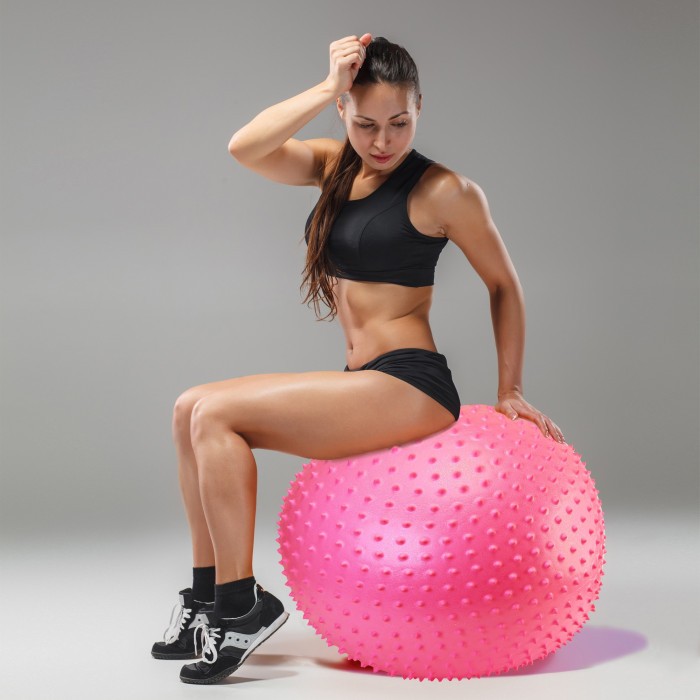 М'яч для фітнесу (фітбол) Cornix 55 см масажний Anti-Burst XR-0469 Pink