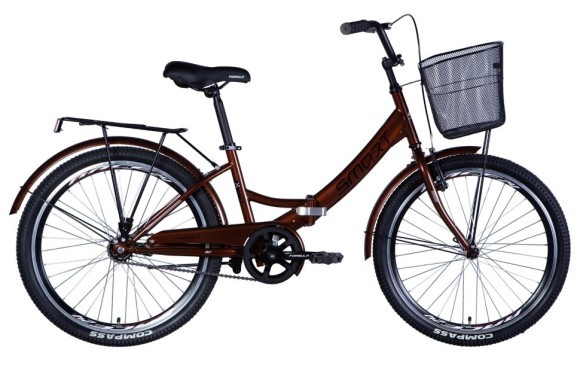 Велосипед ST 24" Formula SMART тормозная рама- " с багажником задн St с корзиной Pl с крылом St 2024 (коричневий), укр