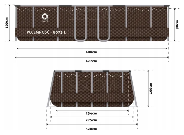 Бассейн каркасный, прямоугольный Avenli 427x275x100 см. (Brown) 16в1 (2820)