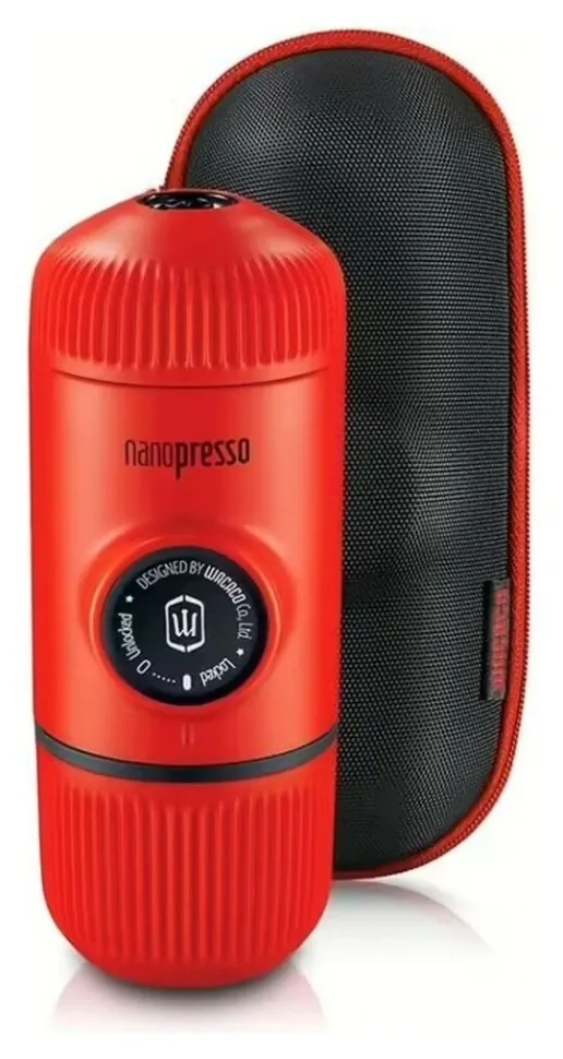 Портативна еспресо-кавоварка Wacaco Nanopresso червона з чохлом, механічна, для меленої кави (FNR_WNANORED)