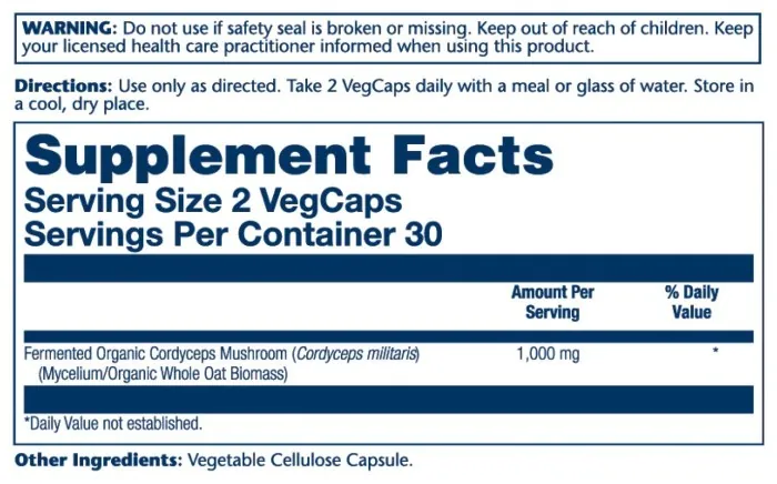 Org Grown Fermented Cordyceps 1000mg - 60 vcaps