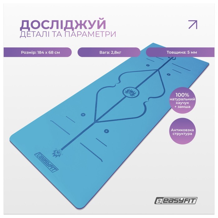 Коврик для йоги профессиональный EasyFit Pro каучук 5 мм Голубой