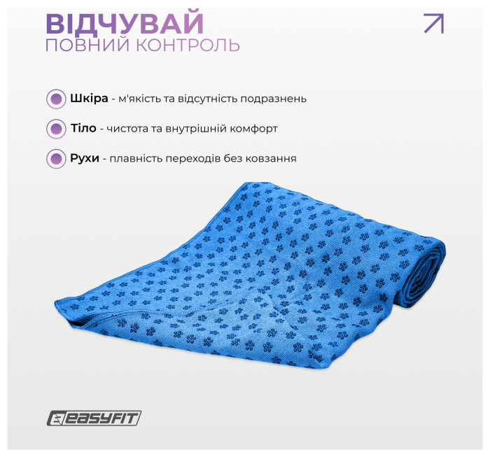 Рушник для йоги EasyFit Yoga Mat Towel з мікрофібри (Синій), укр, укр