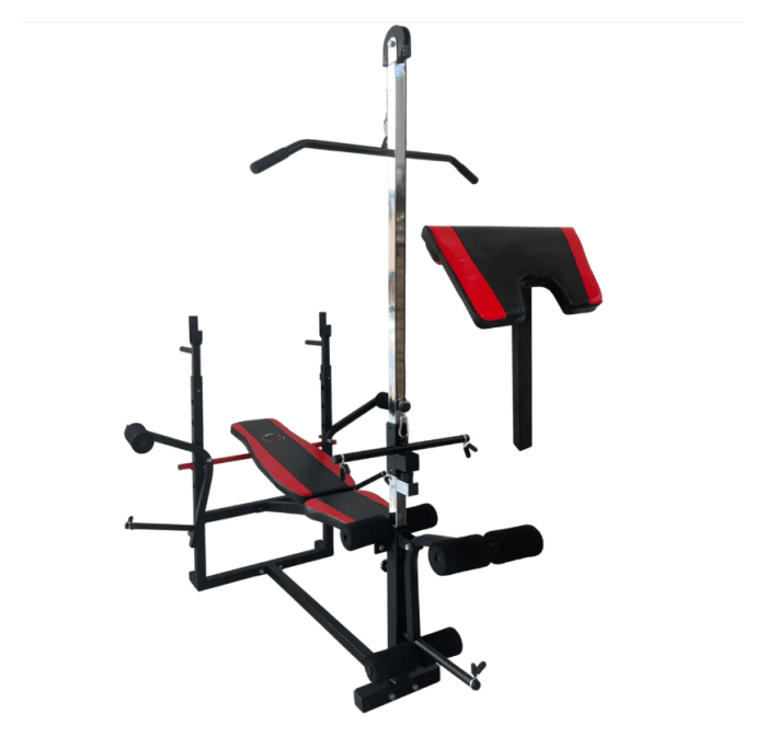 Скамья тренировочная 0070 + Верхняя тяга + Бруся + Приставка Cкотта