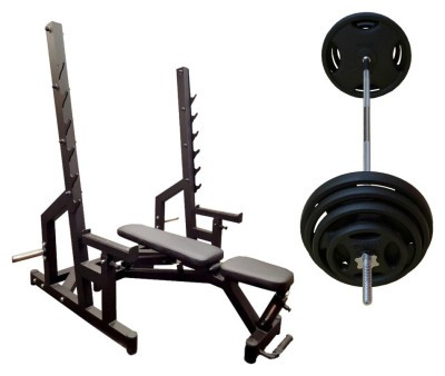 Скамейка Black Rock + Стойки Black Rock + Металлическая штанга RN-Sport Quatro 105 кг