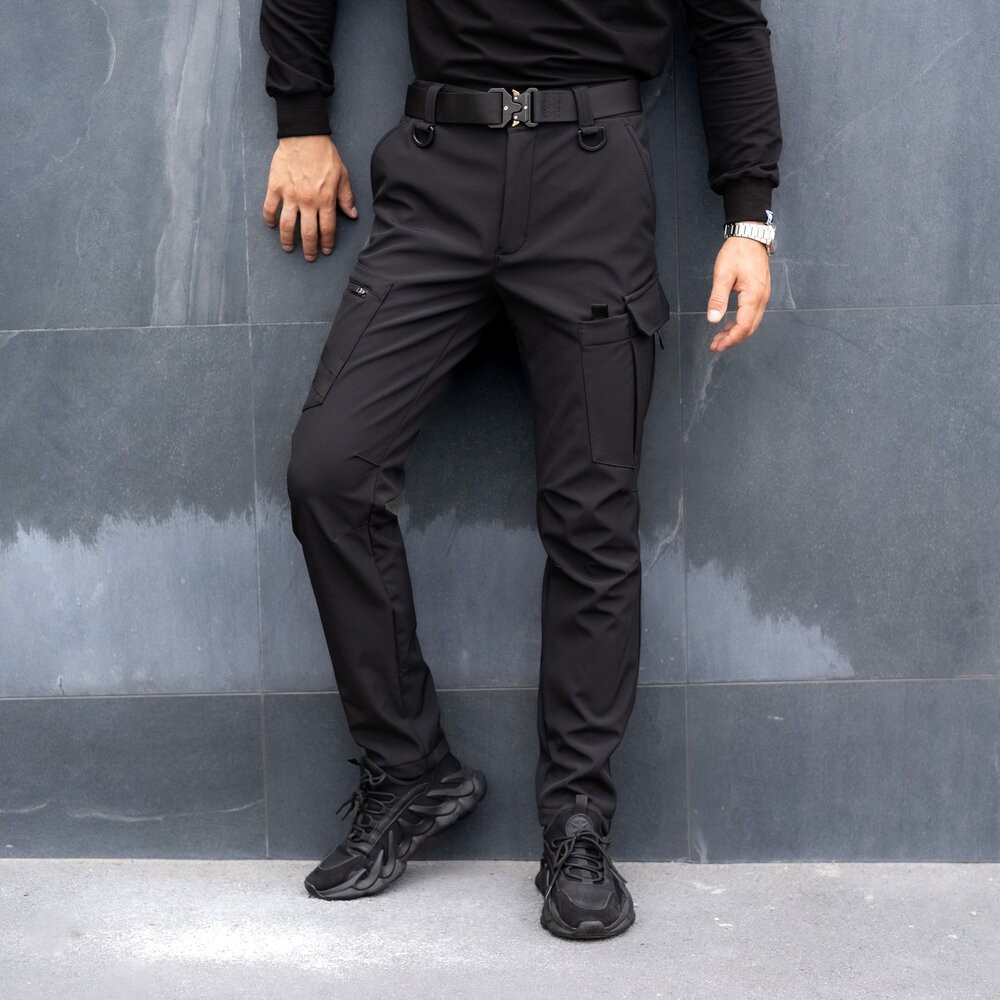 Штани карго чоловічі весняні з кишенями чорні Pobedov Static