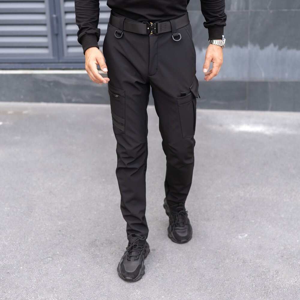 Брюки карго мужские весенние с карманами черные Pobedov Static