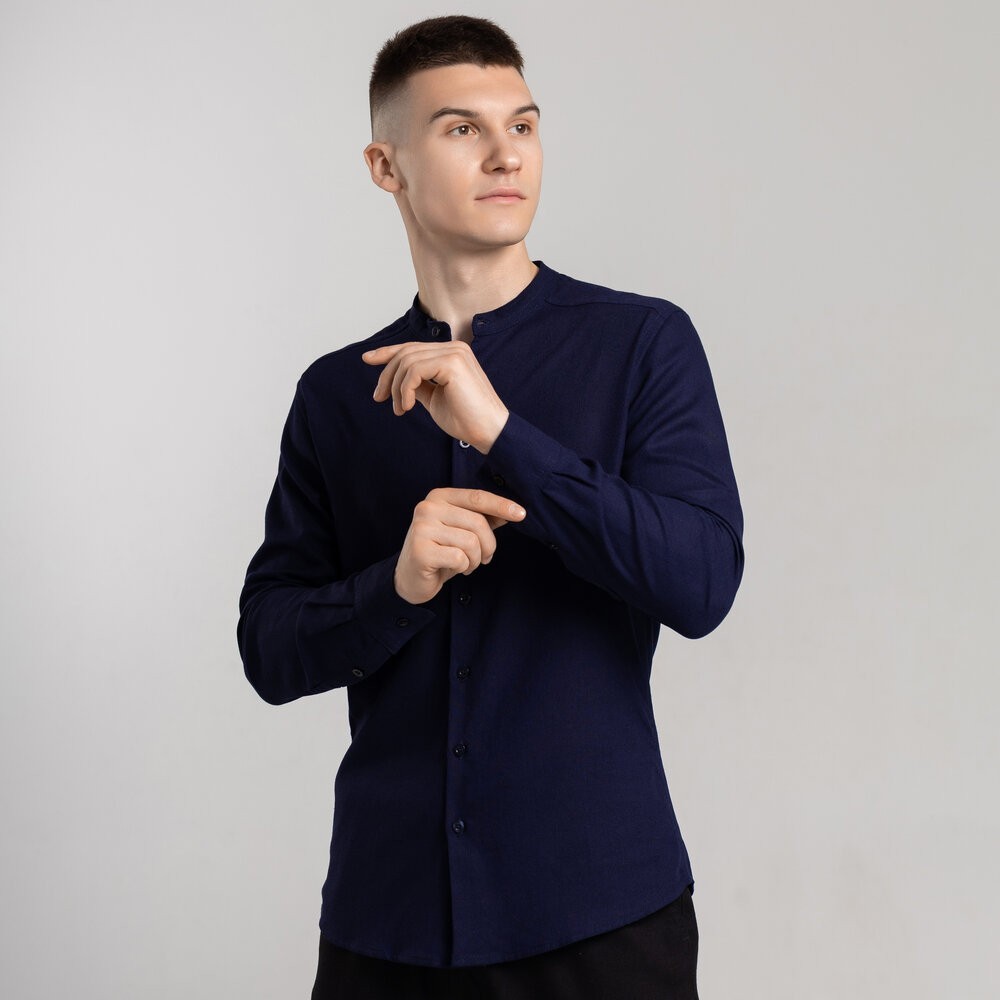 Весняна чоловіча сорочка з довгим рукавом темно-синя Pobedov Orion