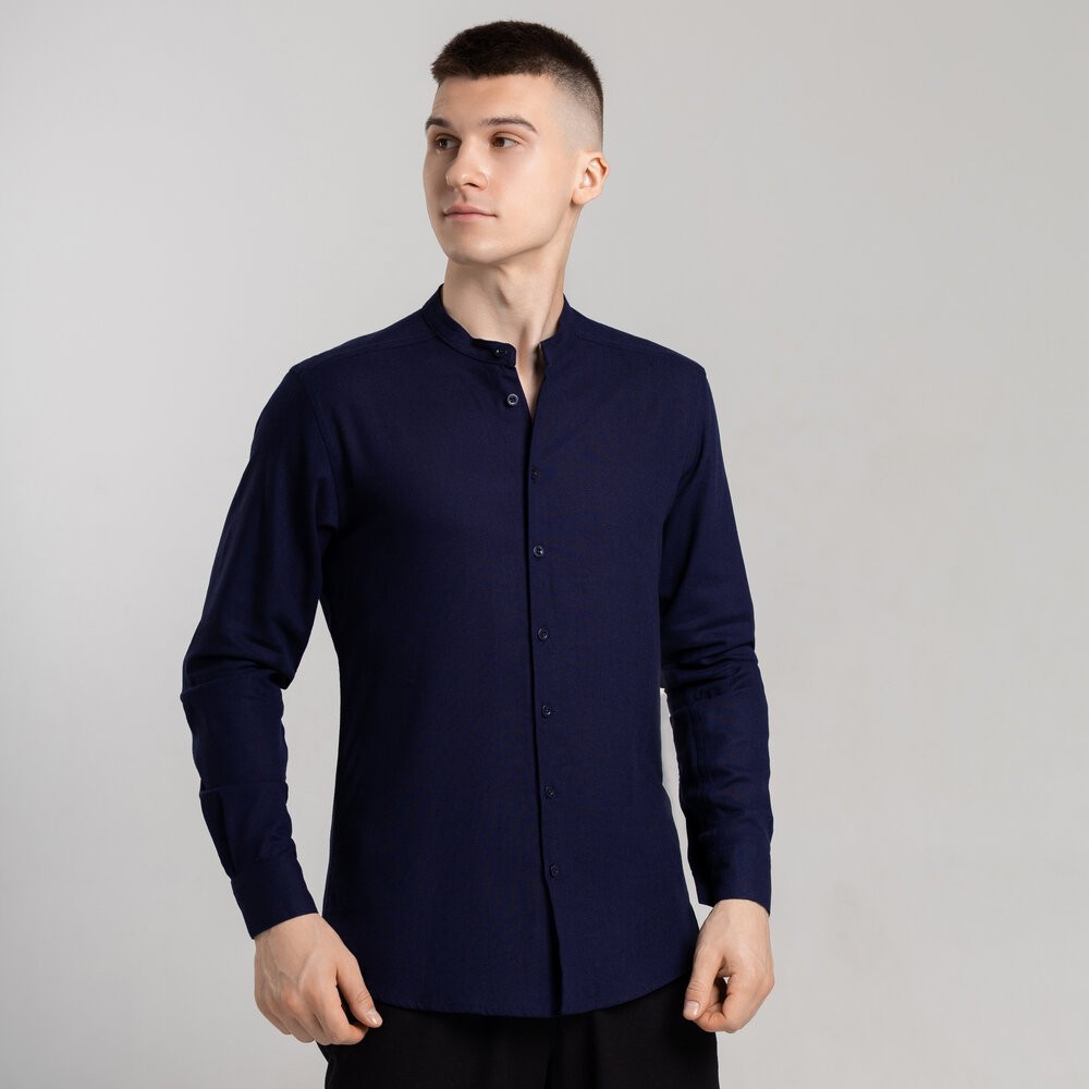 Мужская весенняя рубашка с длинным рукавом темно-синяя Pobedov Orion
