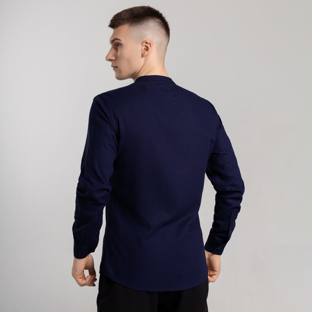 Мужская весенняя рубашка с длинным рукавом темно-синяя Pobedov Orion