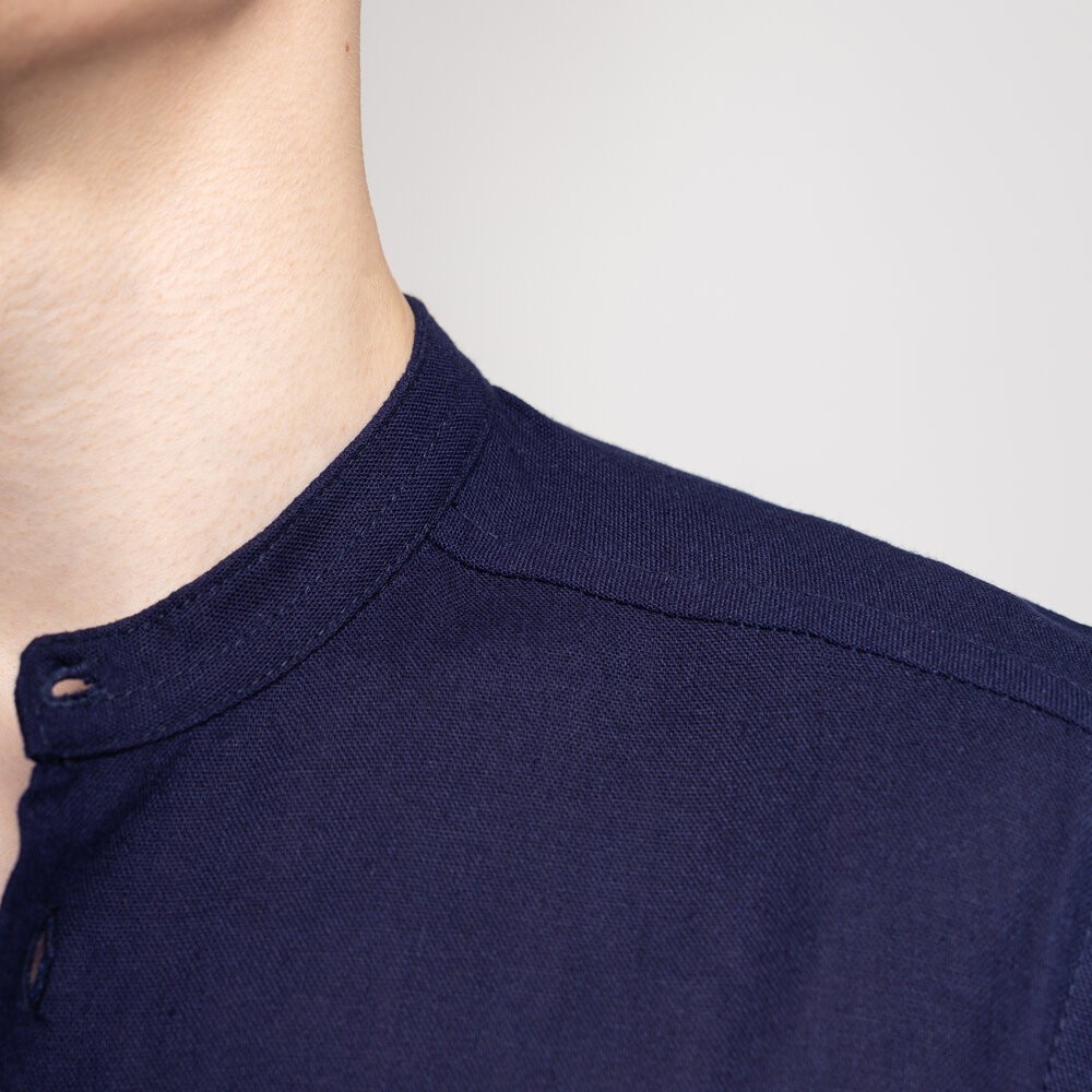 Мужская весенняя рубашка с длинным рукавом темно-синяя Pobedov Orion