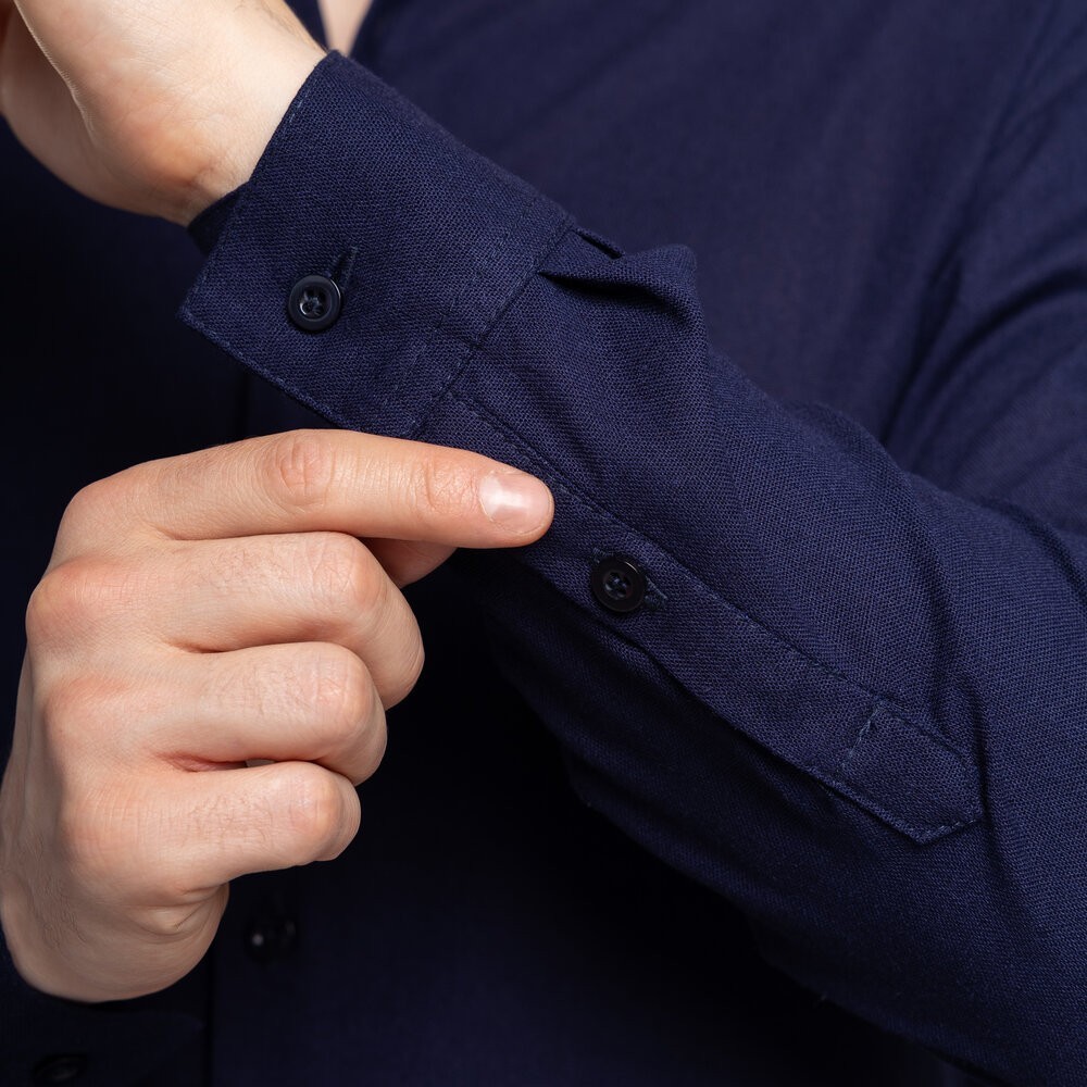 Мужская весенняя рубашка с длинным рукавом темно-синяя Pobedov Orion