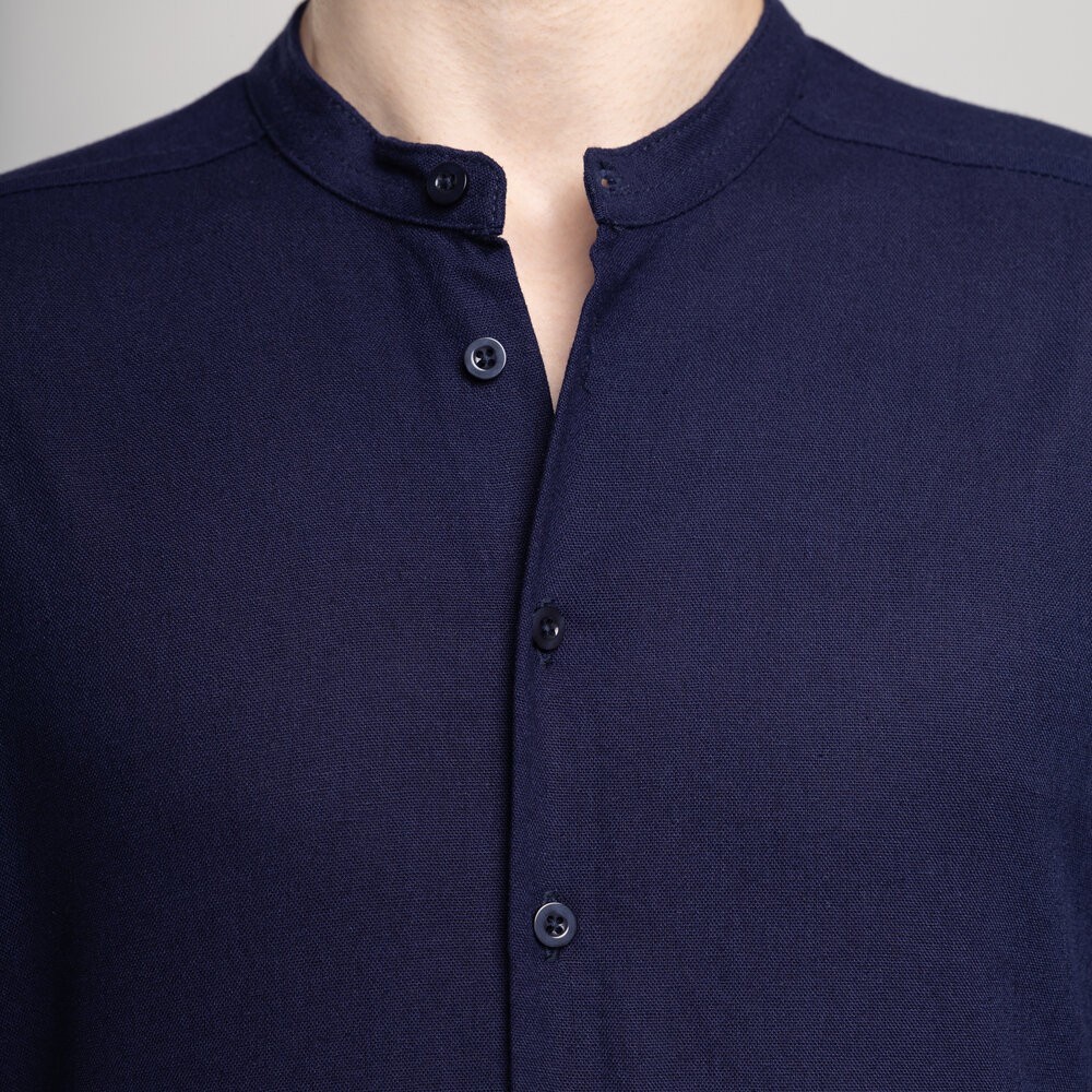 Мужская весенняя рубашка с длинным рукавом темно-синяя Pobedov Orion