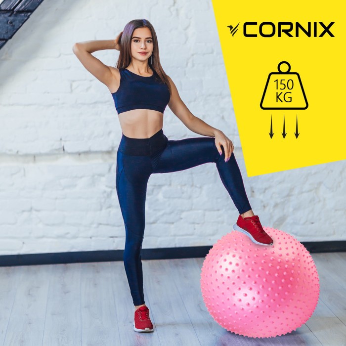 М'яч для фітнесу (фітбол) Cornix 65 см масажний Anti-Burst XR-0485 Pink